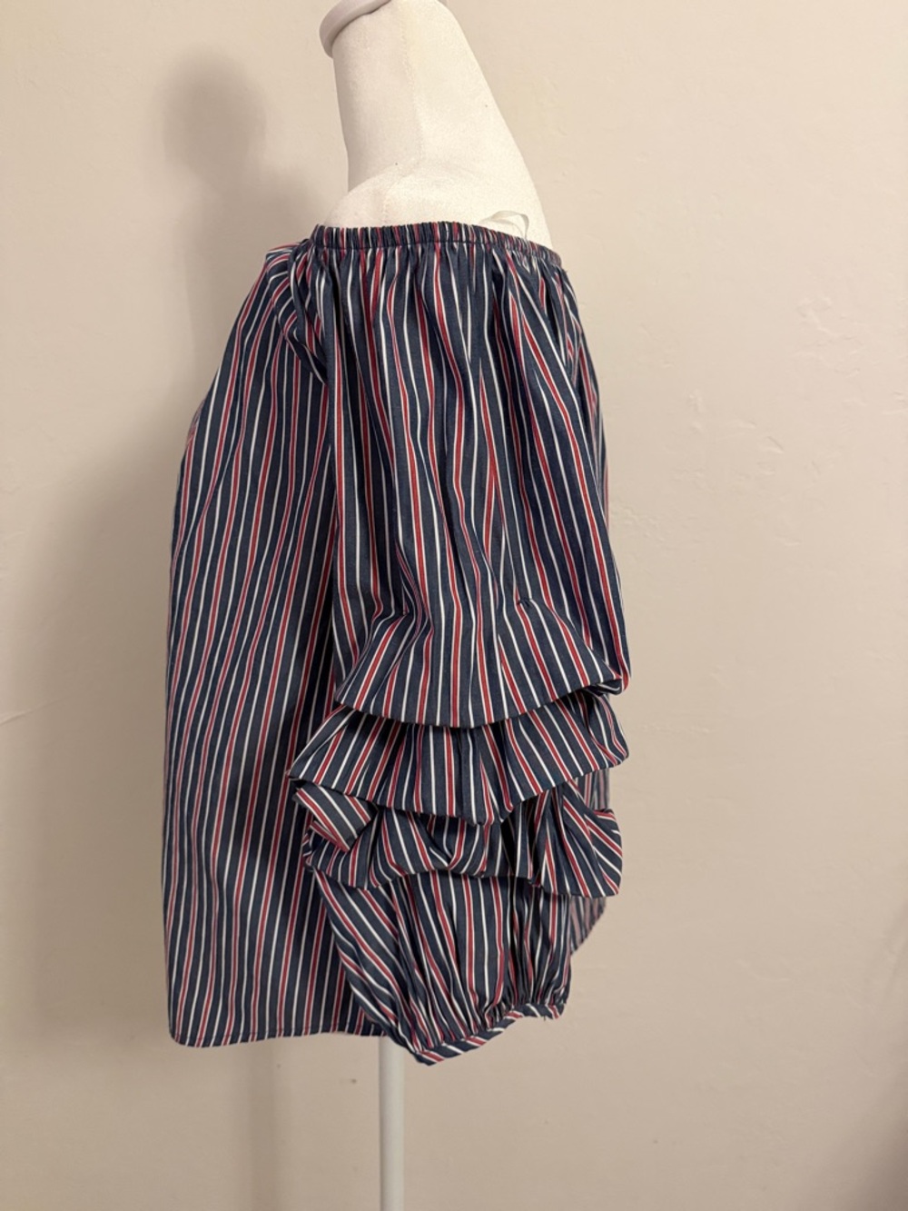 Striped Off-Shoulder Ruffle-Sleeve Blouse - Picture 4 of 6